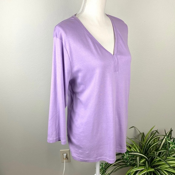 Talbots, Plus Size 2X Lavender V-Neck 3/4 Sleeve Blouse 100% Pima Cotton EUC - Picture 3 of 8